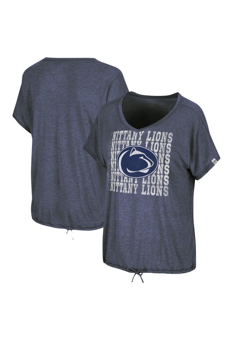 Women's Colosseum Heathered Navy Penn State Nittany Lions Fifth Sense Drawcord V-Neck T-Shirt, Alternate, color, Heather Navy