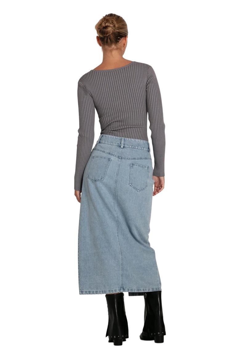 Can't Forget You Denim Midi Skirt, Alternate, color, Stonewash