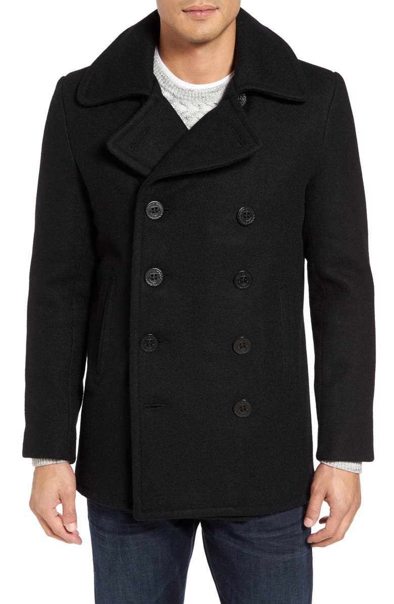 Schott NYC Slim Fit Wool Blend Peacoat, Main, color, Midnight Blue