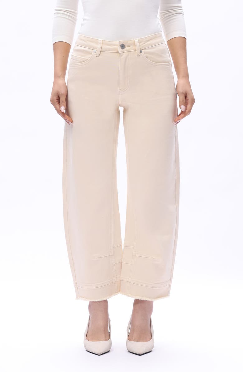 Bayeas Frayed Mid Rise Ankle Barrel Leg Jeans, Main, color, Off White