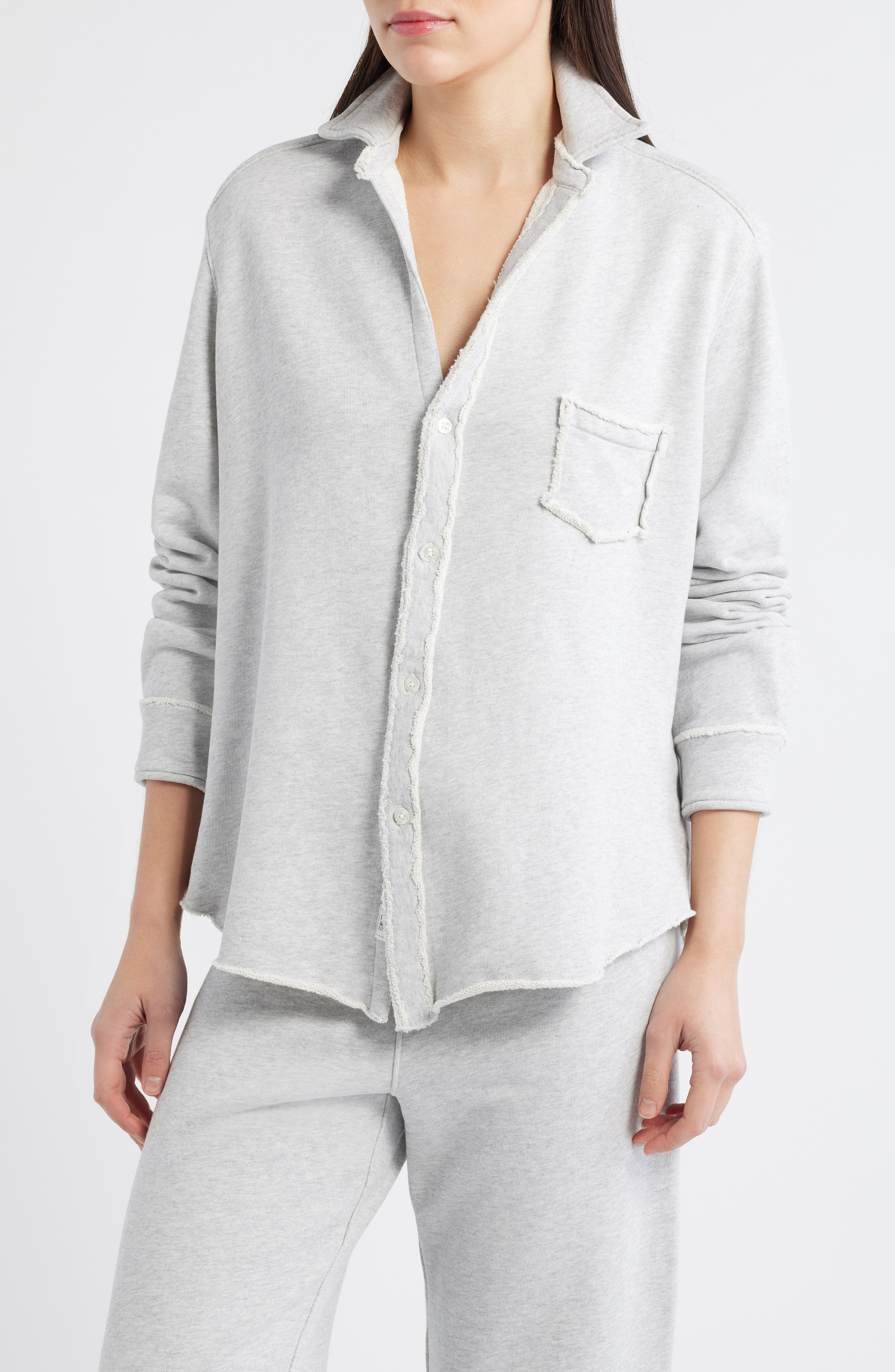 Relaxed Fit Cotton Terry Button-Up Shirt