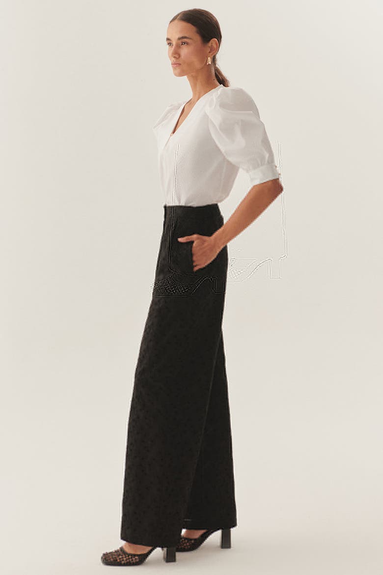 Broderie Anglaise Fabric Pants, Alternate, color, BLACK