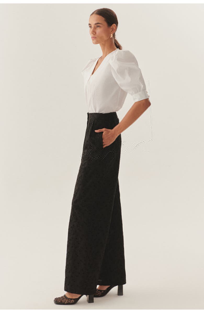 Exquise Broderie Anglaise Fabric Pants, Alternate, color, Black