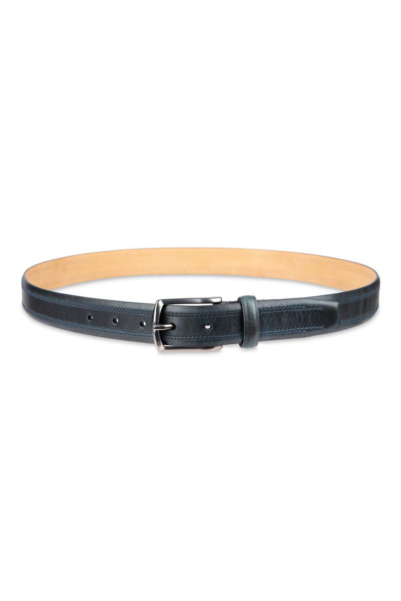 Fes Stitch Leather Belt, Main, color, NAVY