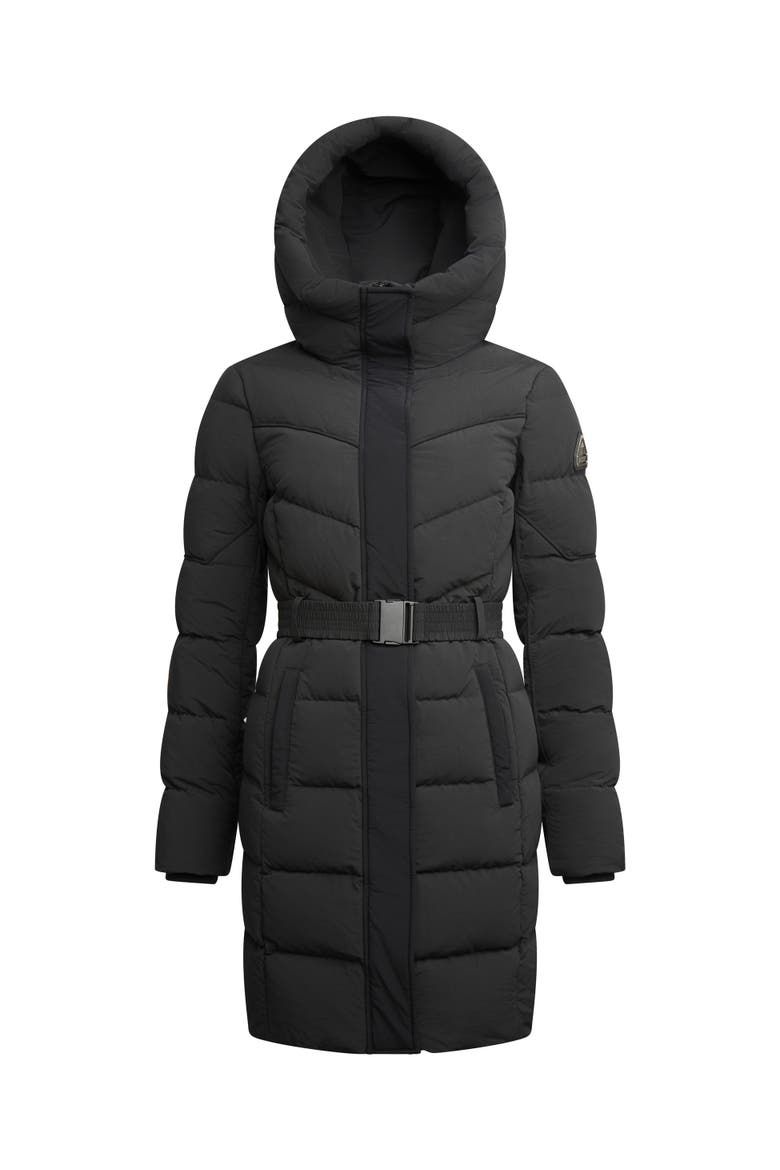 Diamond Belted Hooded Down Coat, Alternate, color, BLACK
