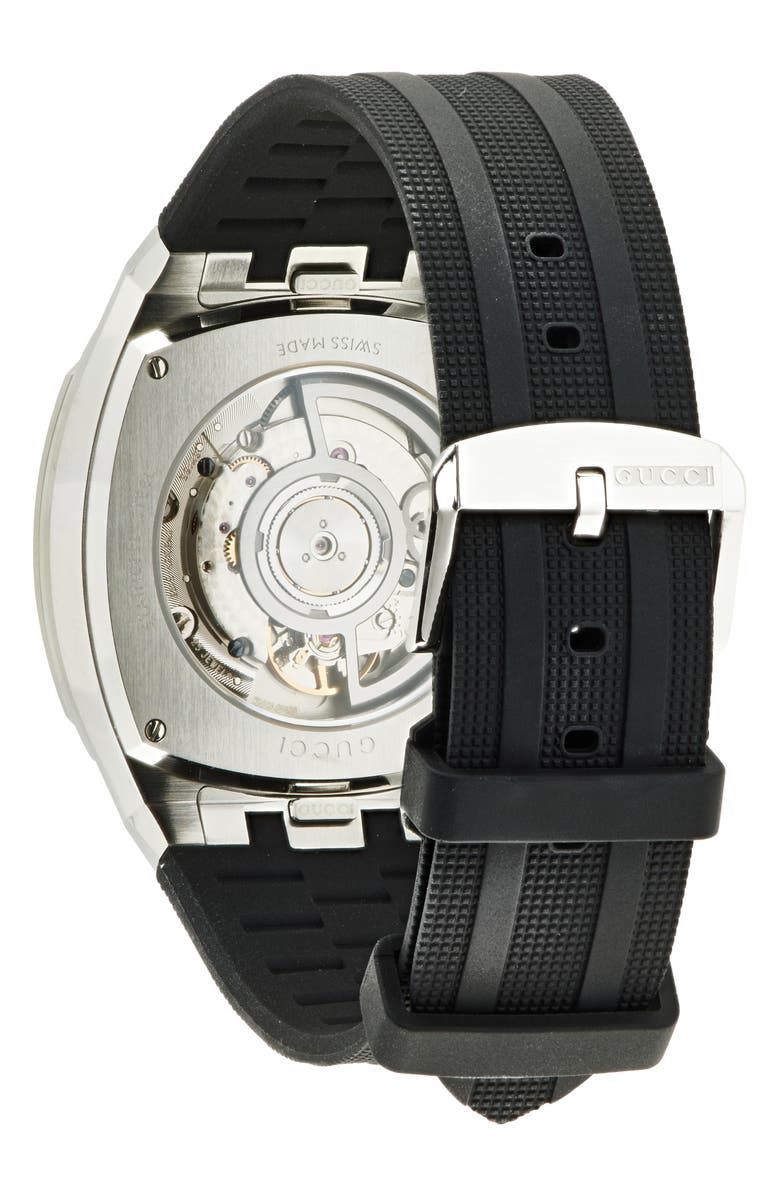 Gucci 25H Automatic Rubber Strap Watch, 40mm, Alternate, color, Black