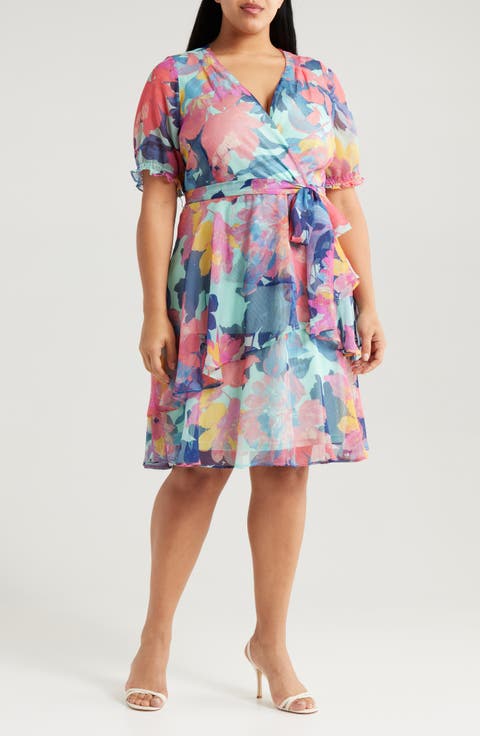 Vintage Elegant Geometric Print Bandage V Neck Printed Dress Plus Size Dresses(7 Colors)