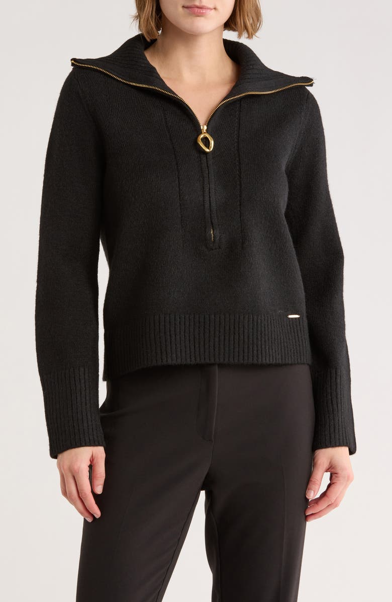 ELIE ELIE TAHARI Half Zip Sweater, Main, color, Black