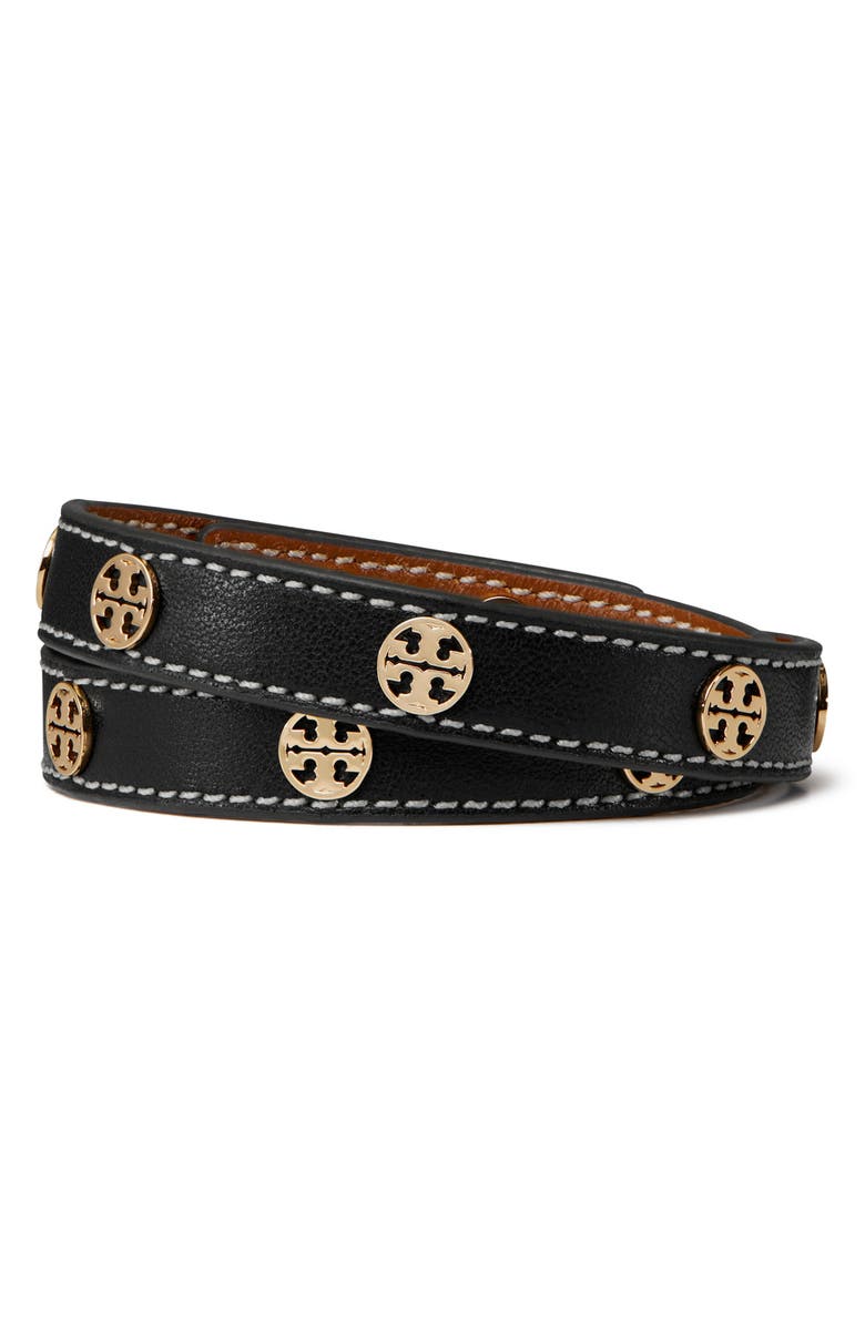 Tory Burch Miller Double Wrap Leather Bracelet, Main, color, 