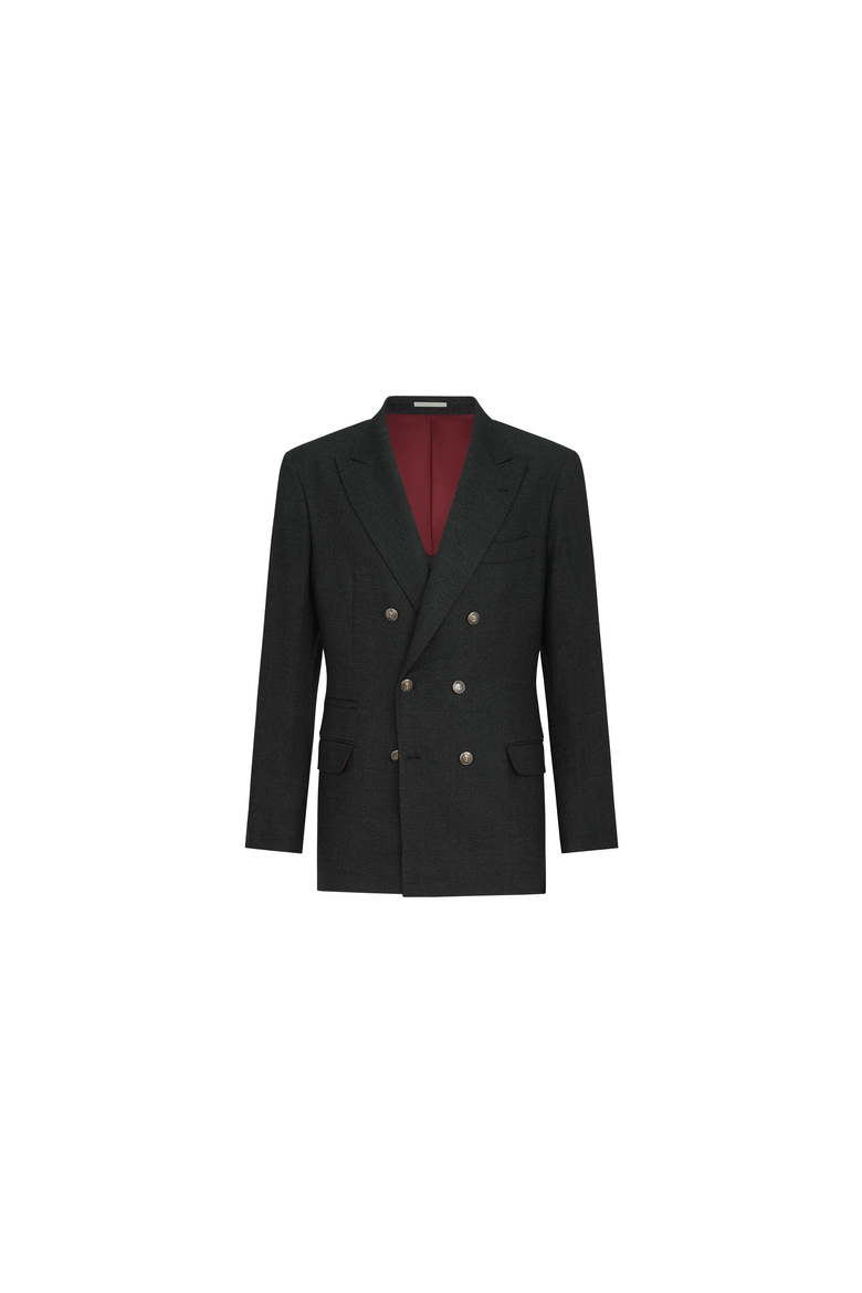Mouliné virgin wool twill one-and-a-half breasted deconstructed blazer with metal buttons, Alternate, color, Anthracite