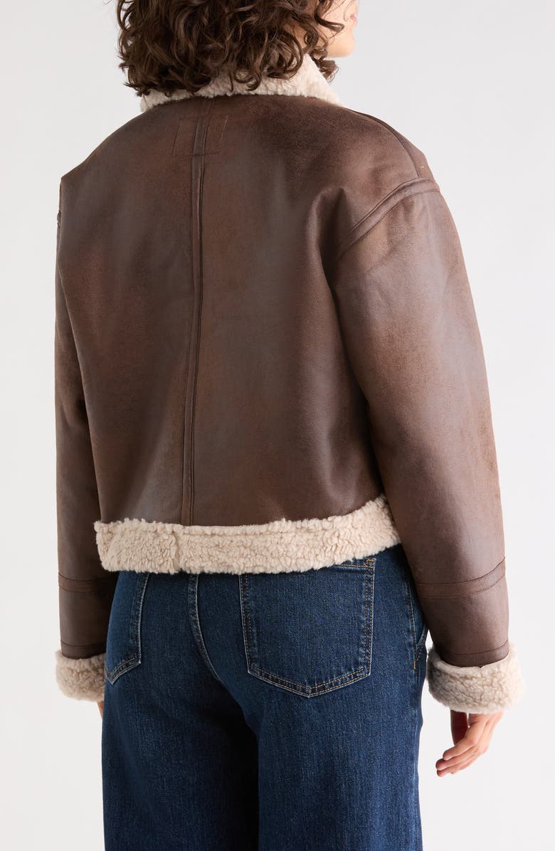 Sanctuary Faux Shearling Lined Faux Leather Crop Jacket, Alternate, color, Brown