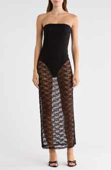 Strapless Lace Midi Dress