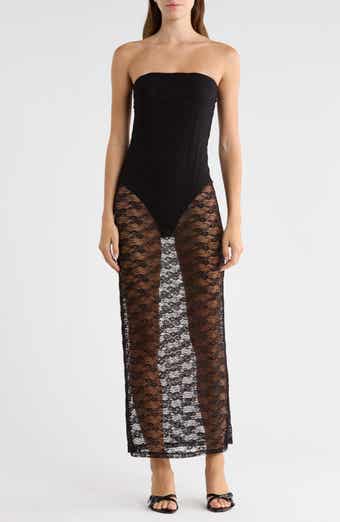 Strapless Lace Midi Dress