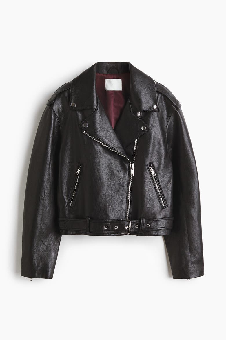 Coated Biker Jacket, Alternate, color, Black