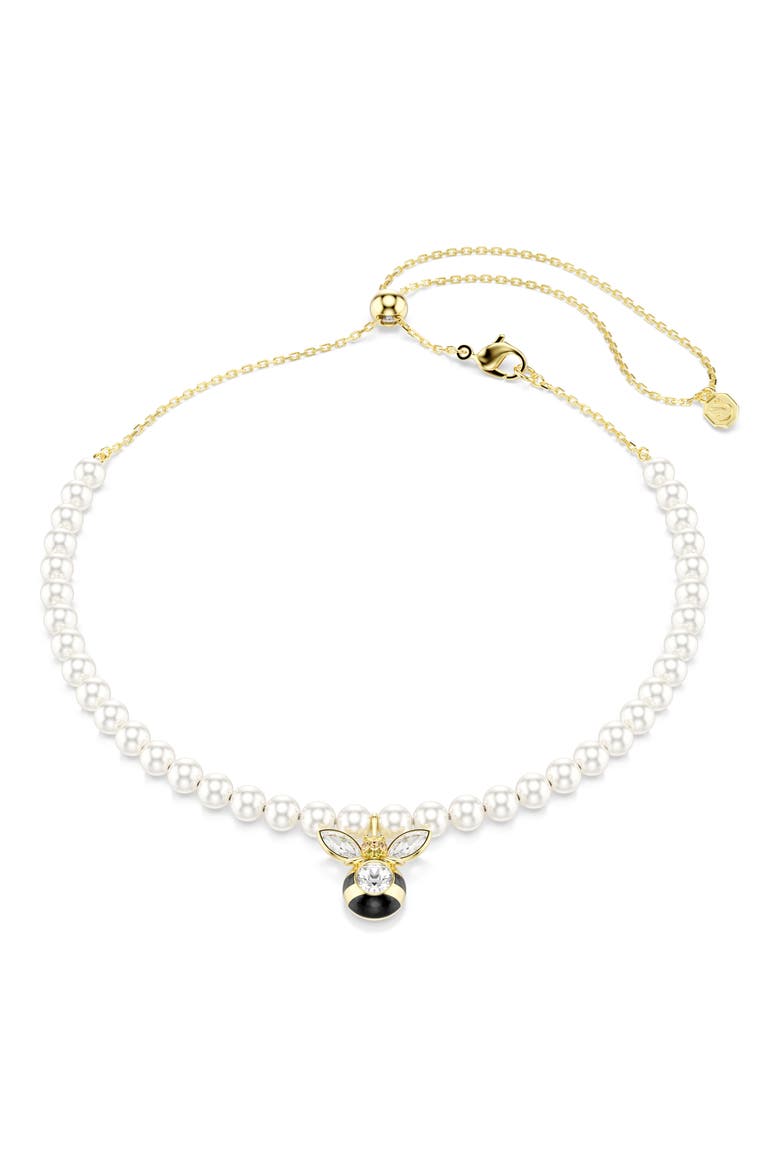 Idyllia Bee Pendant Faux Pearl Choker Necklace, Main, color, GOLD/ MULTI
