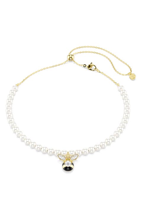 Idyllia Bee Pendant Faux Pearl Choker Necklace