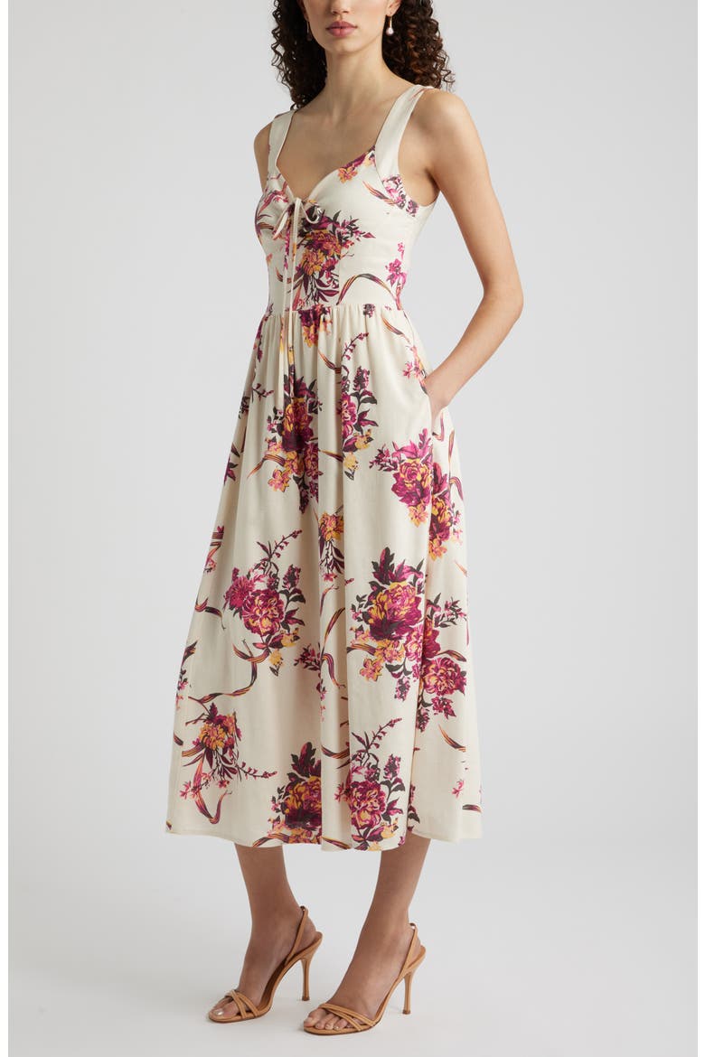 Floral Midi Dress, Alternate, color, BEIGE- PINK ANTOINETTE FLORAL