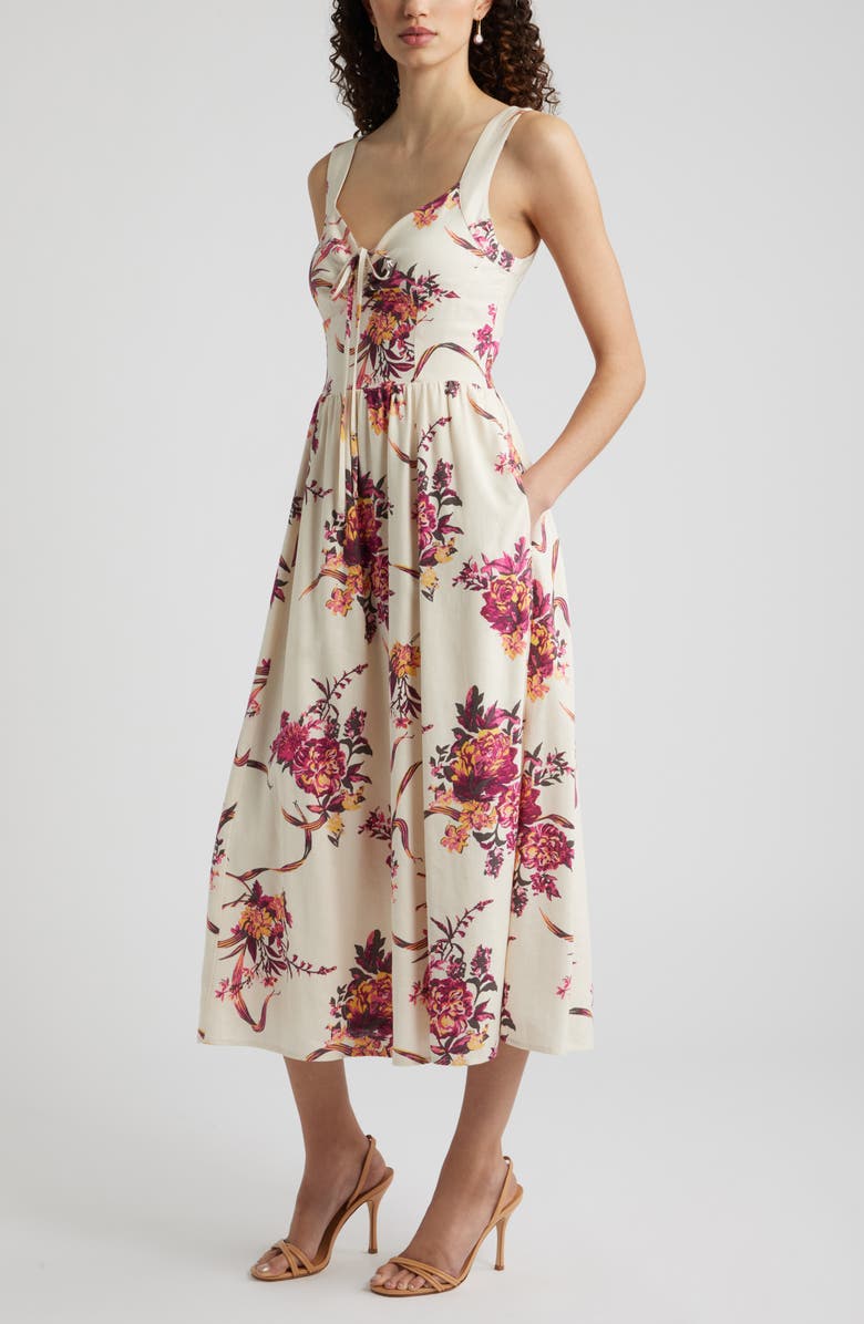 Chelsea28 Floral Midi Dress, Alternate, color, Beige- Pink Antoinette Floral