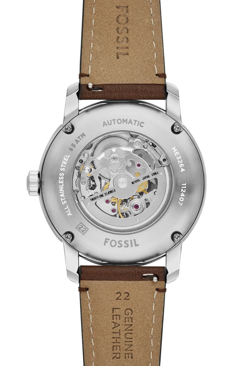 Heritage Automatic Leather Strap Watch, 43mm, Alternate, color, BROWN