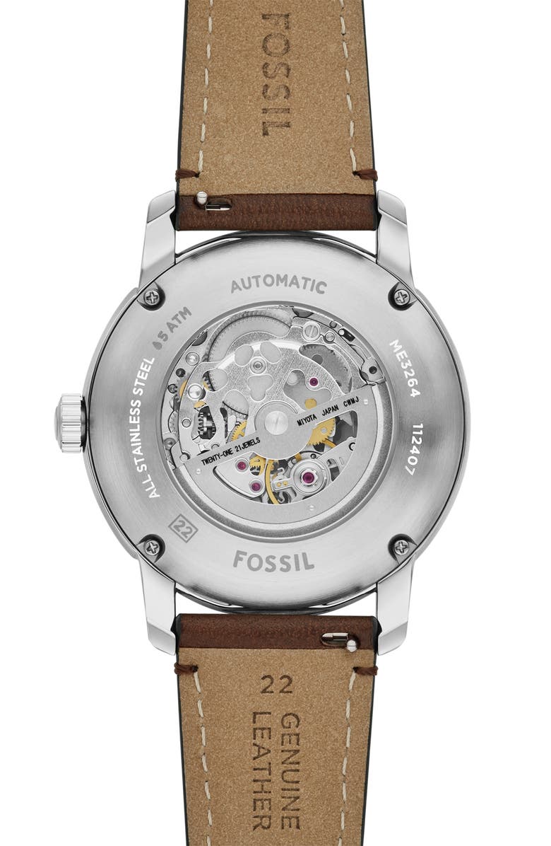 Fossil Heritage Automatic Leather Strap Watch, 43mm, Alternate, color, Brown