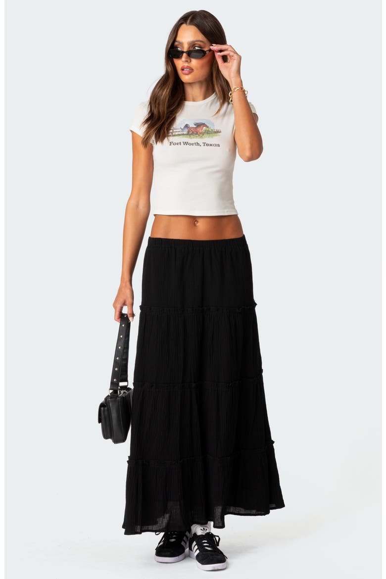 Tiered Cotton Maxi Skirt, Alternate, color, BLACK