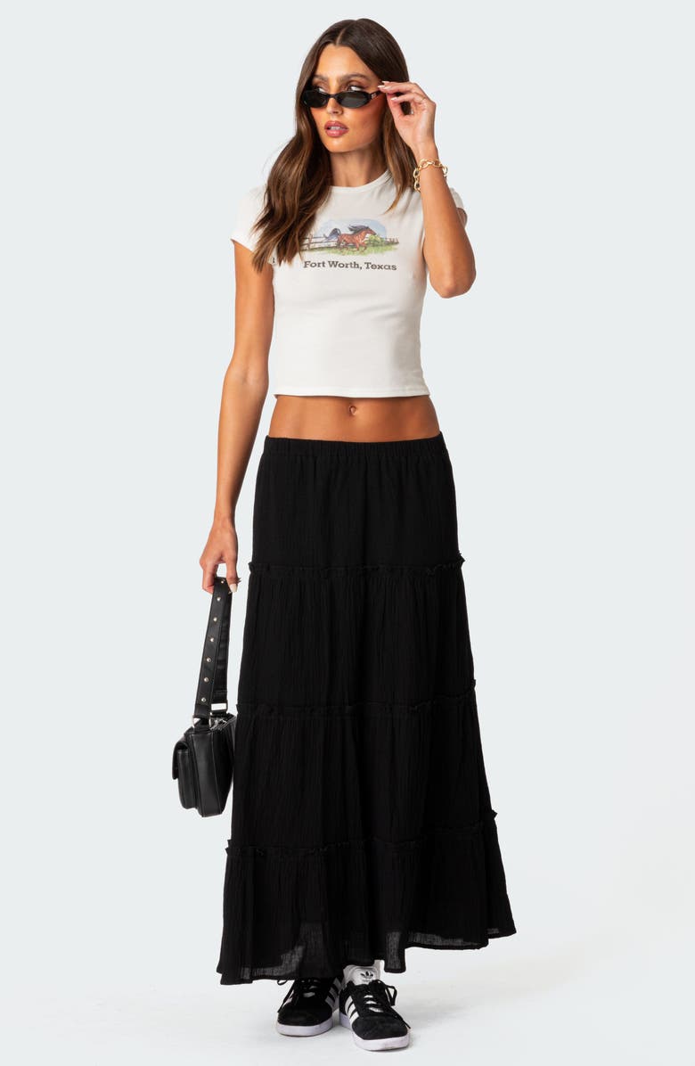 EDIKTED Tiered Cotton Maxi Skirt, Alternate, color, Black