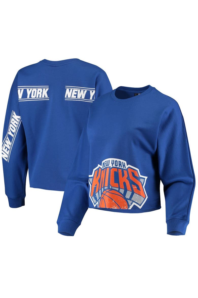 Women's FISLL Blue New York Knicks Cropped Long Sleeve T-Shirt, Main, color, Blue