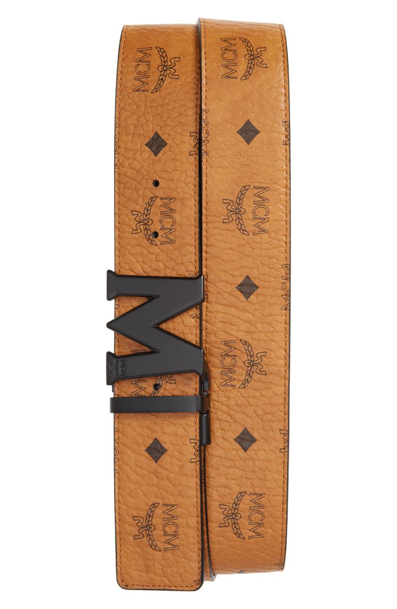 MCM Reversible Signature Leather Belt, Main, color,