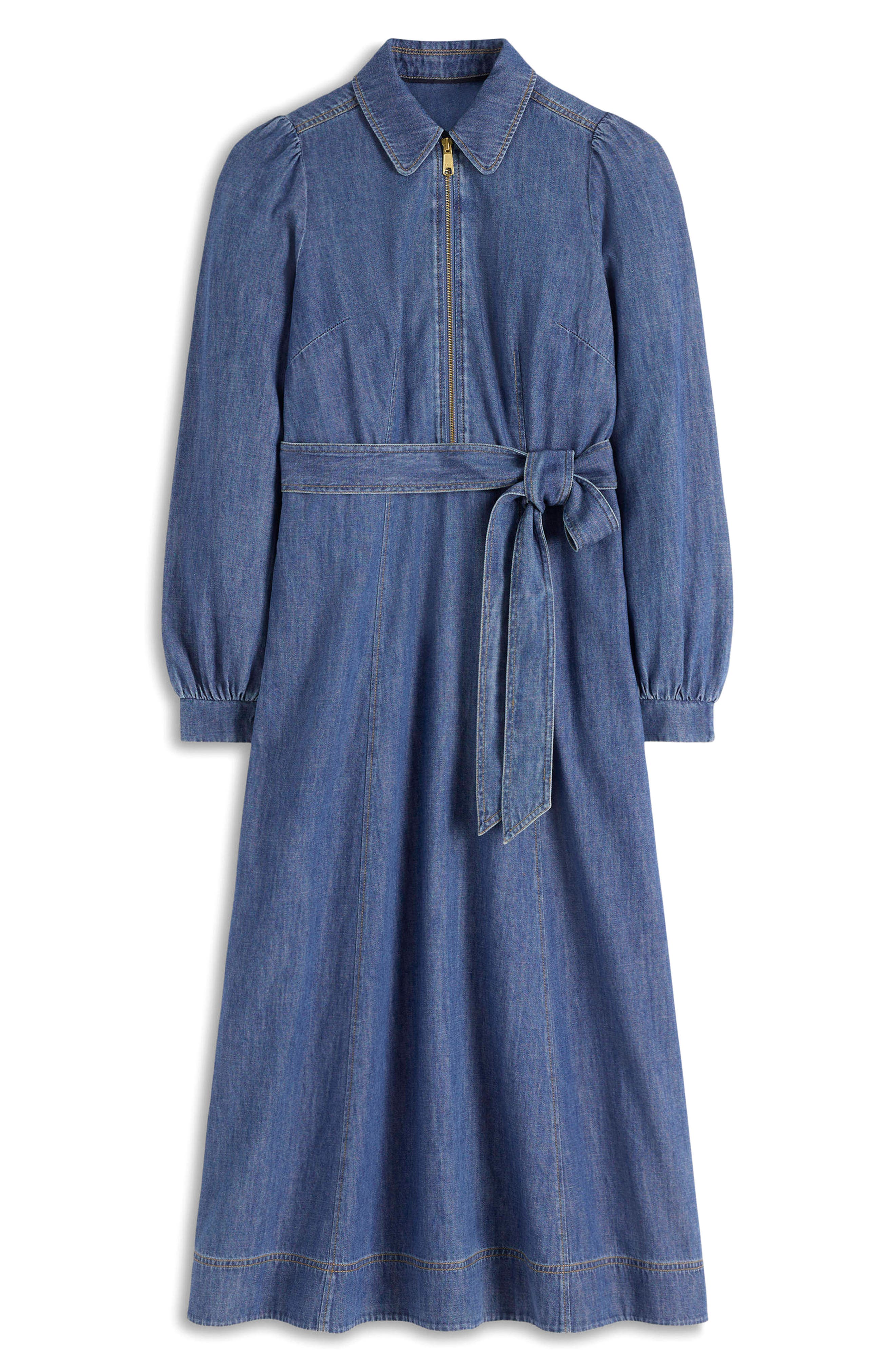 Front Zip Long Sleeve Denim Maxi Dress - image 2