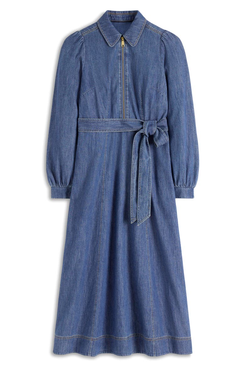 Front Zip Long Sleeve Denim Maxi Dress, Alternate, color, MID VINTAGE DENIM