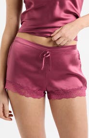 Etam Milky Lace Trim Washable Silk Satin Pajama Shorts