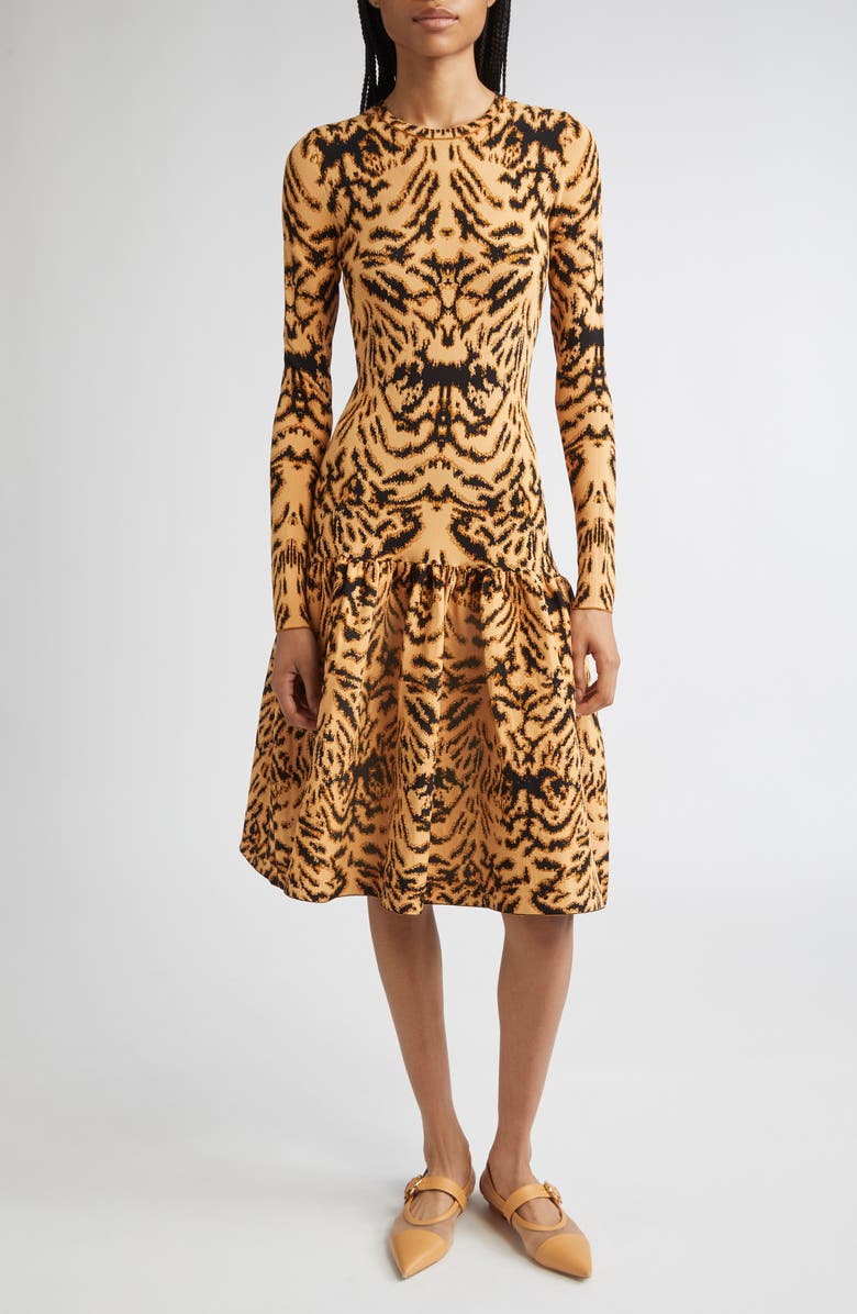 Ulla Johnson Camryn Long Sleeve Metallic Tiger Jacquard Dress, Main, color, Bengal
