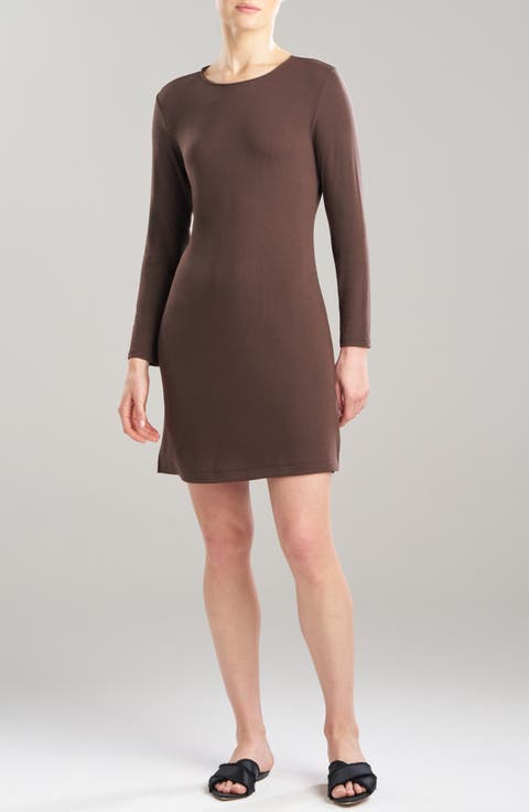 Ribbed Knit Long Sleeve Nightgown