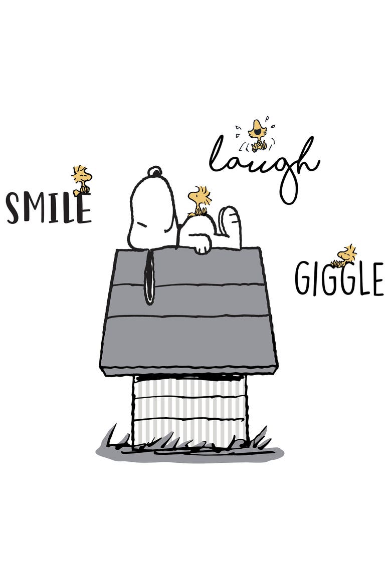 Classic Snoopy with Woodstock & Dog House Wall Decals, Main, color, Gray