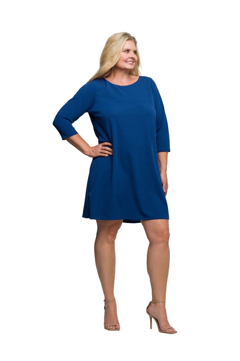 Plus Size Three Quarter Sleeve A Line Knee Length Dress, Alternate, color, Denim