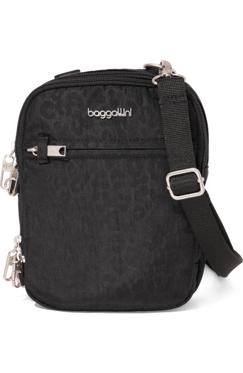 BAGGALLINI Securtex Anti-Theft Mini Everything Crossbody, Main, color, Black Cheetah Emboss