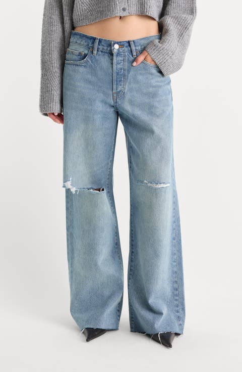 Low Slung Ripped Wide Leg Baggy Jeans