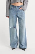 Good American Low Slung Ripped Wide Leg Baggy Jeans
