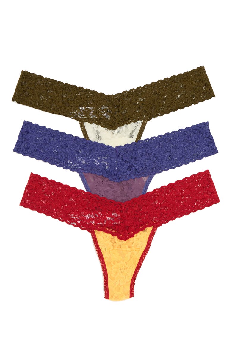 Low Rise Lace Thong - Pack of 3, Main, color, IVO3-OLVG/SNSG-MAOR/