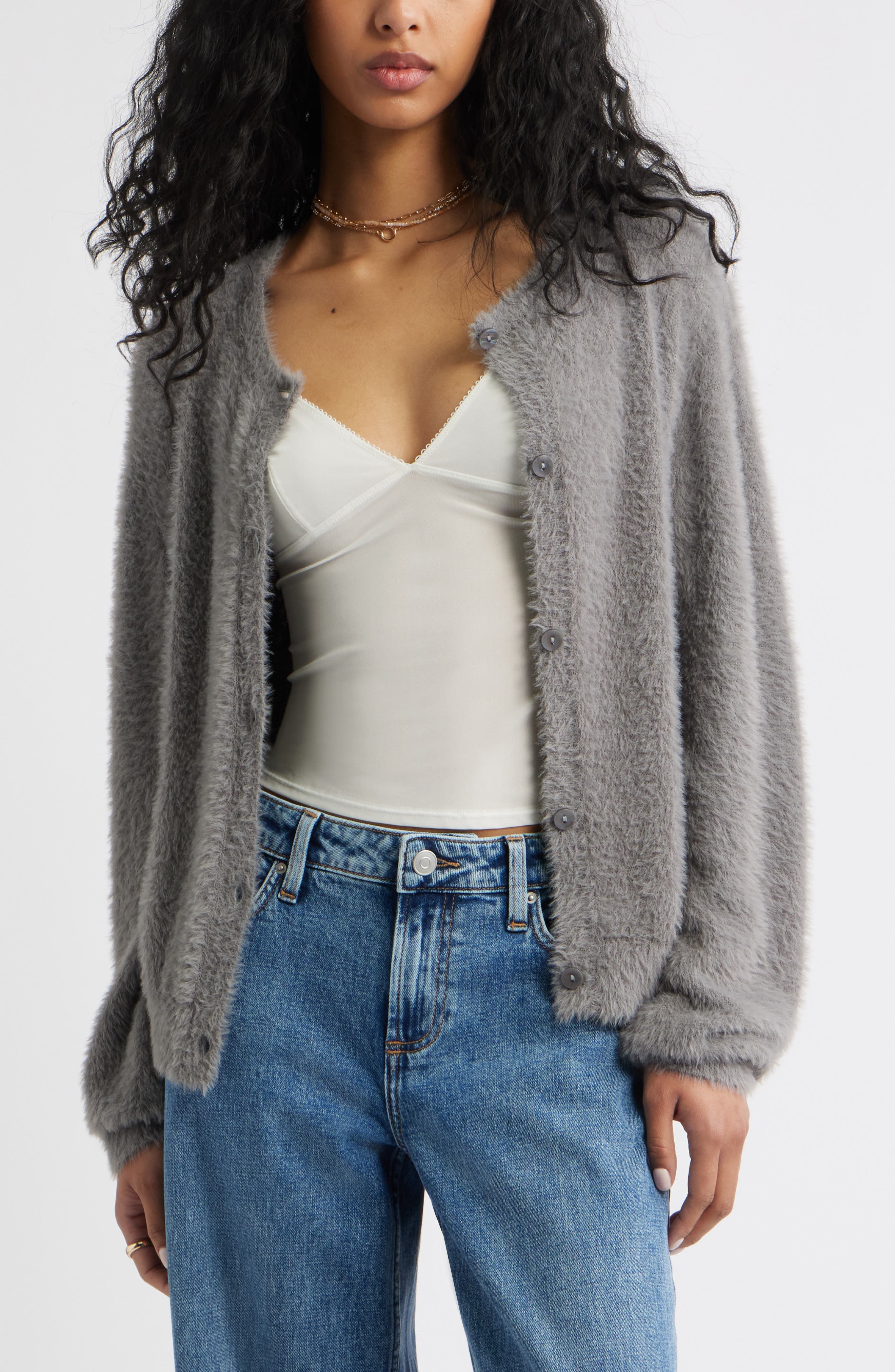 BP. Fuzzy Scoop Neck Cardigan