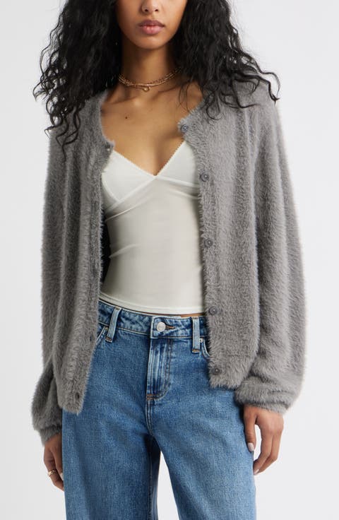 Fuzzy Scoop Neck Cardigan