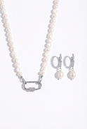 Joey Baby Baroque Pearl Stainless Steel Necklace And Huggie Earring Set