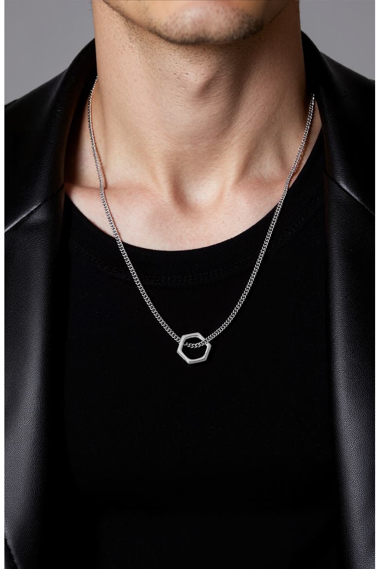Men's Hexagon Necklace, Alternate, color, SILVER
