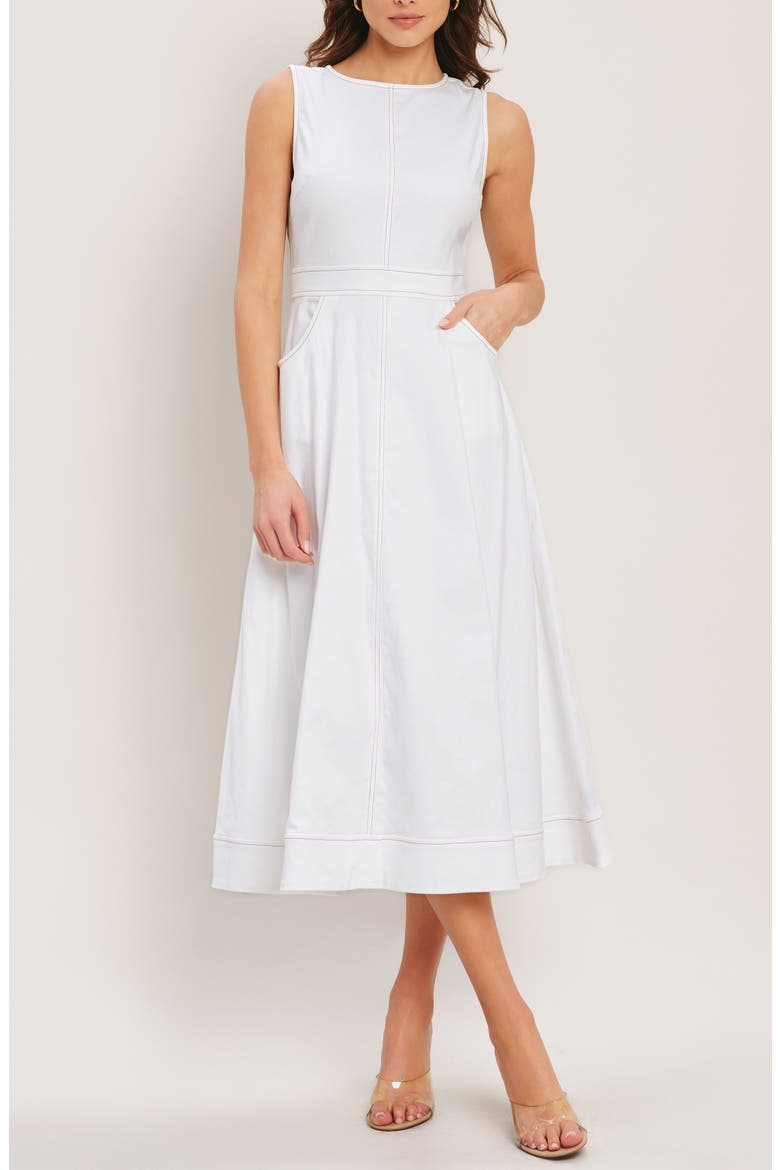 Denim Midi Dress, Main, color, WHITE