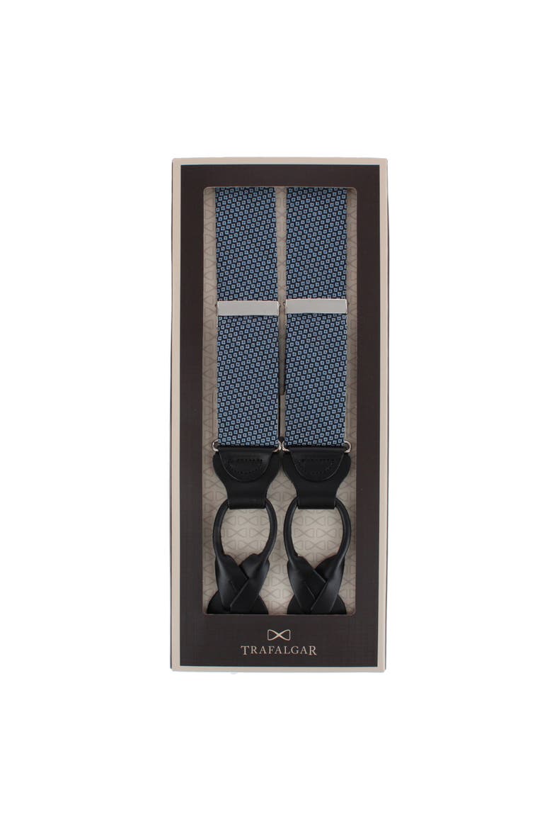 Nolan Neat Patterened Business Wool Blend Button End Suspenders, Alternate, color, Navy