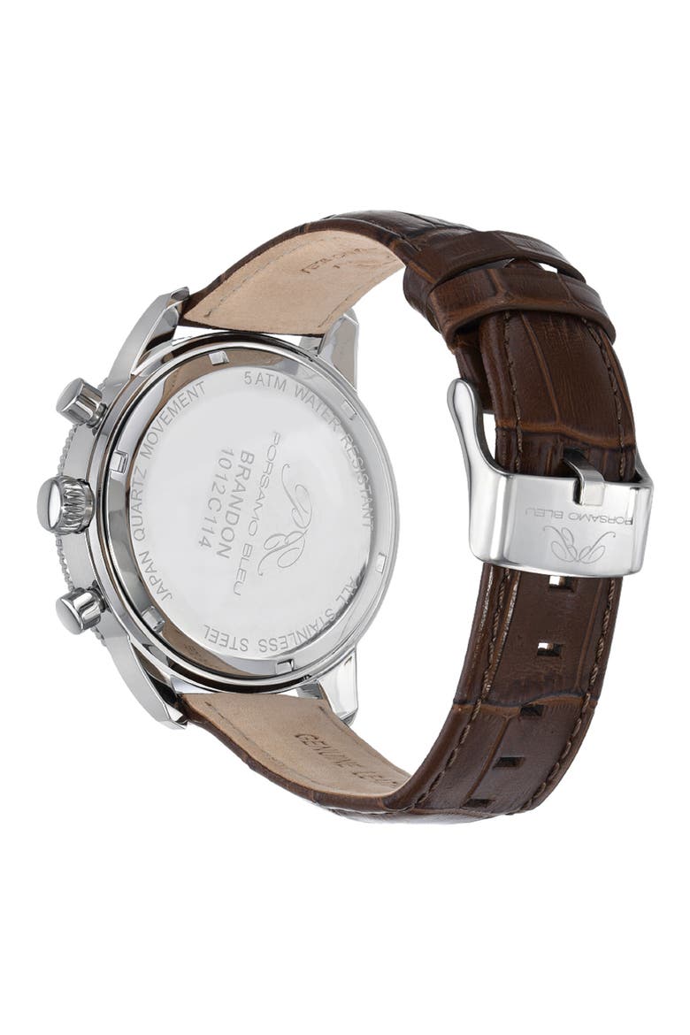 Brandon Leather Strap Chronograph, 44mm, Alternate, color, BLACK-COGNAC