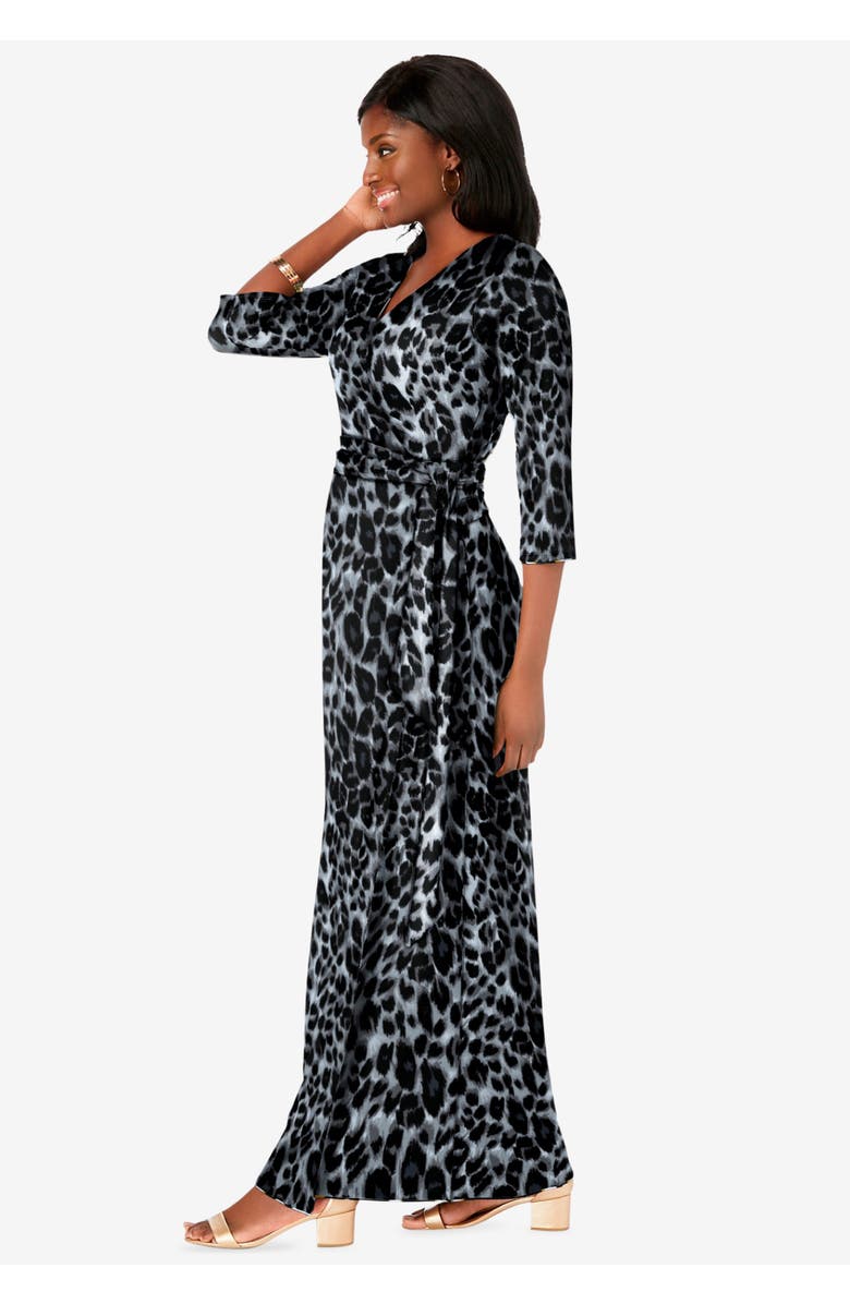 Jessica London Stretch Knit Faux Wrap Maxi Dress, Alternate, color, Black