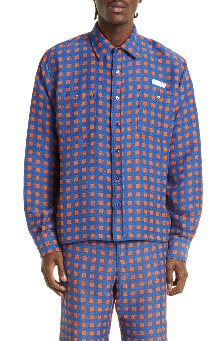 4SDesigns Dobby Check Oversize Button-Up Work Shirt, Main, color, 