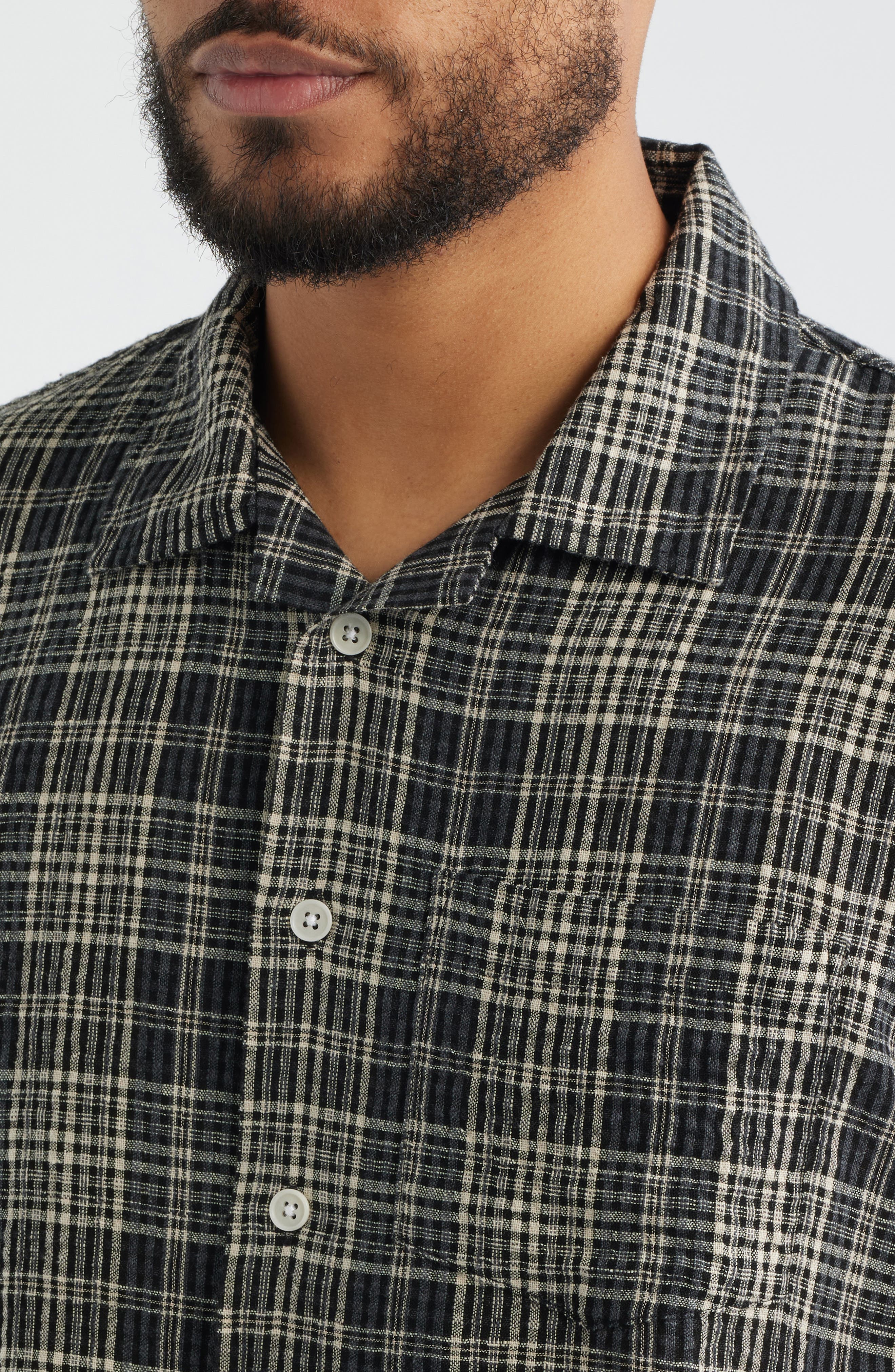 Plaid Seersucker Short Sleeve Button-Up Shirt - image 2
