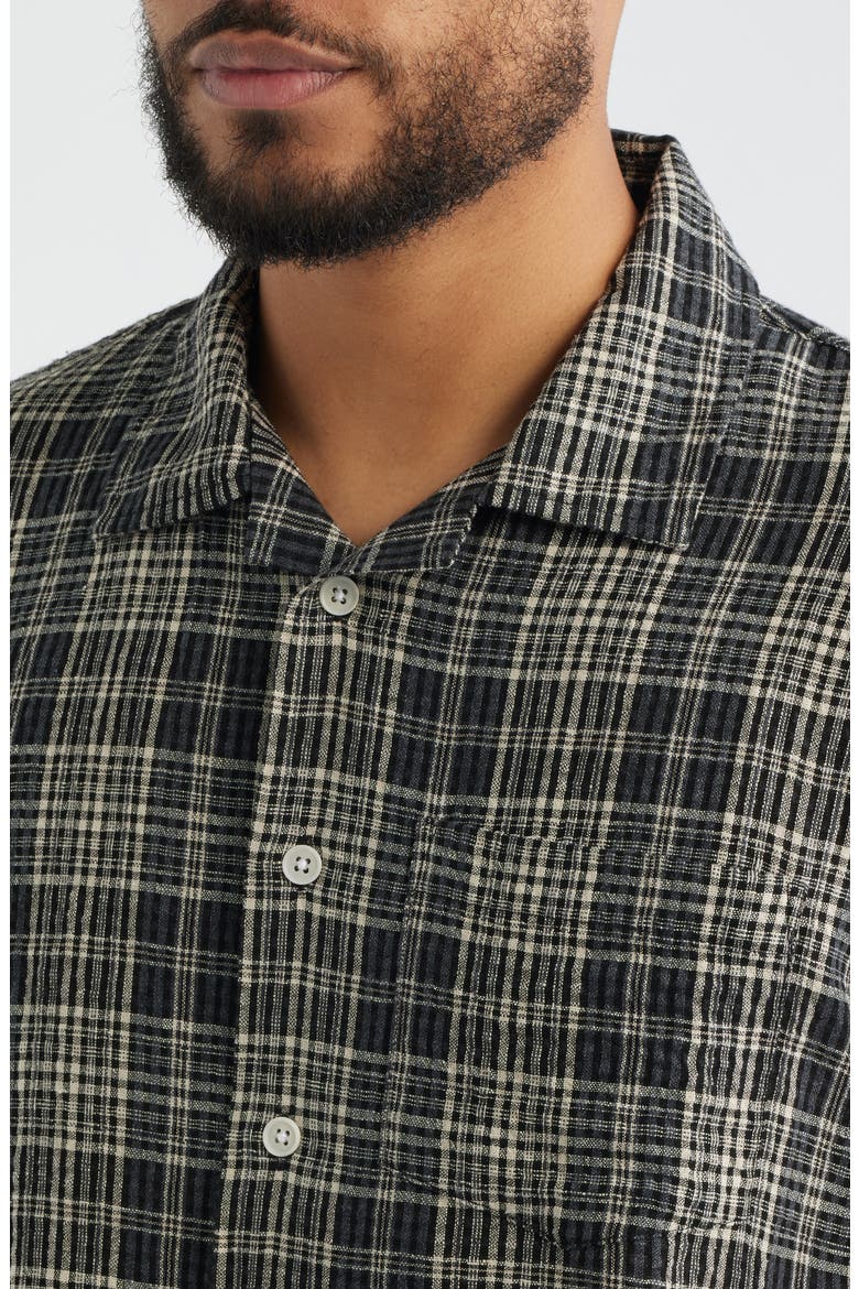Plaid Seersucker Short Sleeve Button-Up Shirt, Alternate, color, BLACK
